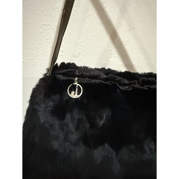 Vintage Black Velvet Purse Muff Hand Warmer Real Fur Mink Black Coin Handle - Picture 2 of 5